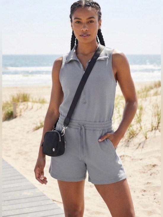 Athleta Pants - Athleta Women's M Gray Retroterry Romper Pockets Terry Knit Cotton